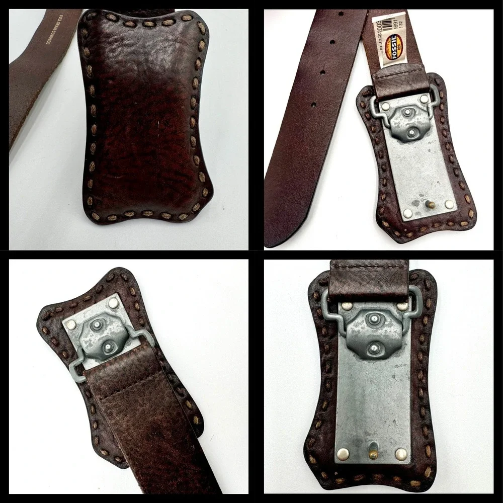 Fossil Full Grain Cowhide Leather Belt Distressed Whipstitch Buckle‎ 32 Brown
